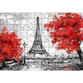 Cakapuzzle Eyfel Kulesi ve Kırmızı Yapraklı Ağaçlar 120 Parça Puzzle