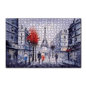 Cakapuzzle Eyfel Kulesi ve Paris Sokaklarında İnsanlar 120 Parça Ahşap Puzzle