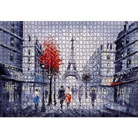 Cakapuzzle Eyfel Kulesi ve Paris Sokaklarında İnsanlar 120 Parça Ahşap Puzzle