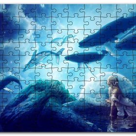 Cakapuzzle Fantastik Dünyanın Uçan Balinaları ve Genç Kız Mdf 1000 Parça Puzzle