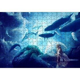 Cakapuzzle Fantastik Dünyanın Uçan Balinaları ve Genç Kız Mdf 255 Parça Puzzle