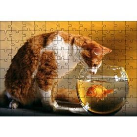 Cakapuzzle Fanustaki Balık ve İzleyen Kedi 120 Parça Ahşap Puzzle