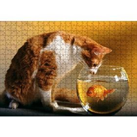 Cakapuzzle Fanustaki Balık ve İzleyen Kedi 120 Parça Ahşap Puzzle