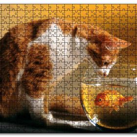 Cakapuzzle Fanustaki Balık ve İzleyen Kedi Mdf 1000 Parça Puzzle