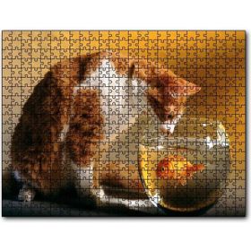 Cakapuzzle Fanustaki Balık ve İzleyen Kedi Mdf 1000 Parça Puzzle