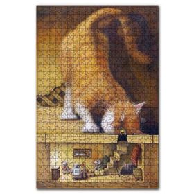 Cakapuzzle Fare Evini Dikizleyen Sarı Kedi Ahşap 1000 Parça Puzzle