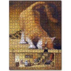 Cakapuzzle Fare Evini Dikizleyen Sarı Kedi Ahşap 255 Parça Puzzle