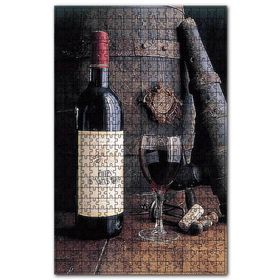 Cakapuzzle Fıçı Şarap Şişesi ve Dolu Kadeh Ahşap 1000 Parça Puzzle