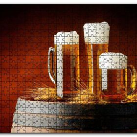 Cakapuzzle Fıçı Üzerinde Başaklar ve Köpüklü Biralar Mdf 1000 Parça Puzzle