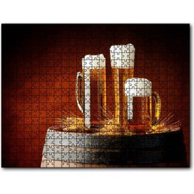 Cakapuzzle Fıçı Üzerinde Başaklar ve Köpüklü Biralar Mdf 1000 Parça Puzzle