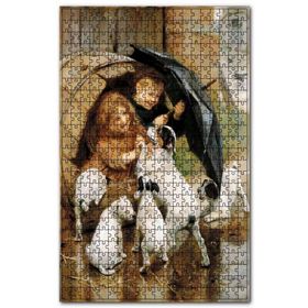 Cakapuzzle Fıçıda Şemsiyeli Çocuklar ve Yavru Köpekler Ahşap 255 Parça Puzzle
