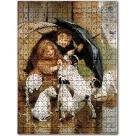 Cakapuzzle Fıçıda Şemsiyeli Çocuklar ve Yavru Köpekler Ahşap 255 Parça Puzzle