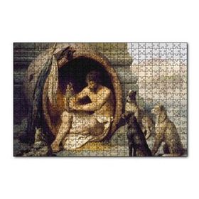 Cakapuzzle Fıçının İçindeki Diogenes ve Köpekler 120 Parça Ahşap Puzzle
