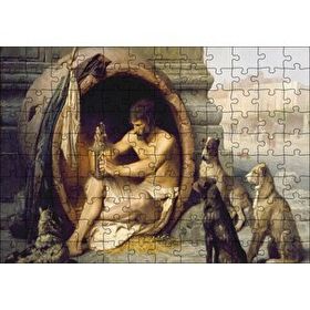 Cakapuzzle Fıçının İçindeki Diogenes ve Köpekler 120 Parça Ahşap Puzzle
