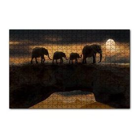Cakapuzzle Fil Ailesi Dolunay ve Bulutlar 120 Parça Ahşap Puzzle