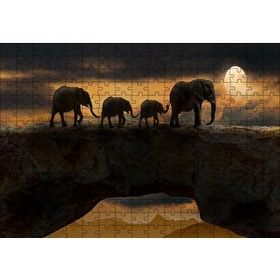Cakapuzzle Fil Ailesi Dolunay ve Bulutlar 255 Parça Ahşap Puzzle