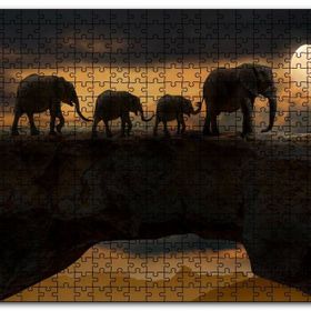 Cakapuzzle Fil Ailesi Dolunay ve Bulutlar Mdf 1000 Parça Puzzle