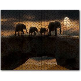 Cakapuzzle Fil Ailesi Dolunay ve Bulutlar Mdf 120 Parça Puzzle