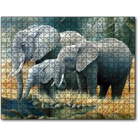 Cakapuzzle Fil Ailesi Su Kenarında Dijital Çizim 255 Parça Ahşap Puzzle