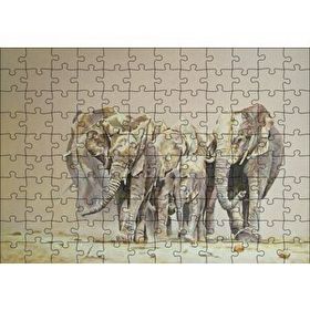 Cakapuzzle Fil Sürüsü ve Tozlu Topraklar 120 Parça Ahşap Puzzle