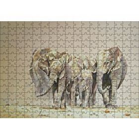 Cakapuzzle Fil Sürüsü ve Tozlu Topraklar 120 Parça Ahşap Puzzle