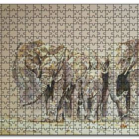Cakapuzzle Fil Sürüsü ve Tozlu Topraklar Mdf 120 Parça Puzzle