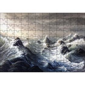 Cakapuzzle Fırtınada Dalgalı Okyanus ve Bulutlar 120 Parça Ahşap Puzzle