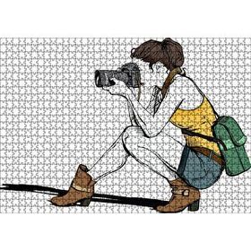 Cakapuzzle Fotoğraf Çeken Şortlu Gezgin Kız 120 Parça Ahşap Puzzle