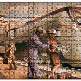 Cakapuzzle Fütüristik Tren ve Eski Kıyafetli Yolcular Mdf 120 Parça Puzzle