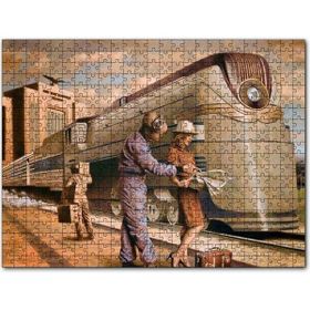 Cakapuzzle Fütüristik Tren ve Eski Kıyafetli Yolcular Mdf 120 Parça Puzzle