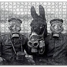 Cakapuzzle Gaz Maskeli Askerler ve Eşek Sb Mdf 500 Parça Puzzle