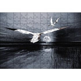Cakapuzzle Gece Ay Göl Balıkçı Kuşları 120 Parça Ahşap Puzzle