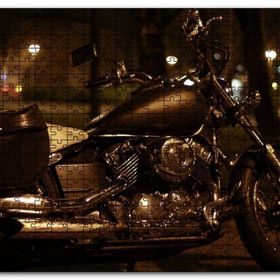 Cakapuzzle Gece Işıkları Altında Siyah Chopper Motorsiklet Mdf 1000 Parça Puzzle