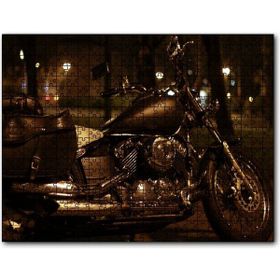 Cakapuzzle Gece Işıkları Altında Siyah Chopper Motorsiklet Mdf 120 Parça Puzzle