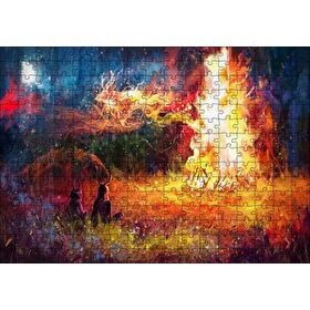 Cakapuzzle Gece Ormanda Kamp Ateşi ve Yüksek Alevler 120 Parça Ahşap Puzzle