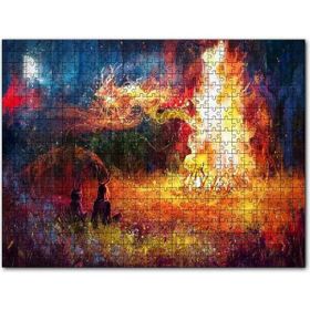Cakapuzzle Gece Ormanda Kamp Ateşi ve Yüksek Alevler Mdf 255 Parça Puzzle