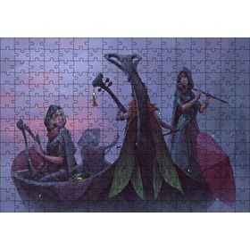 Cakapuzzle Gece Sisler Arasındaki Kayık ve Çalgıcı Kızlar 120 Parça Ahşap Puzzle