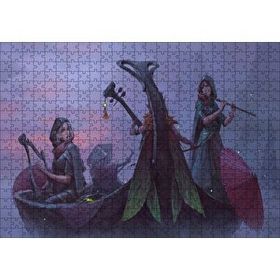 Cakapuzzle Gece Sisler Arasındaki Kayık ve Çalgıcı Kızlar 120 Parça Ahşap Puzzle