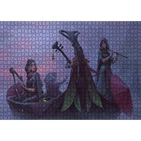Cakapuzzle Gece Sisler Arasındaki Kayık ve Çalgıcı Kızlar 120 Parça Ahşap Puzzle