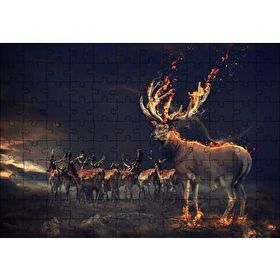 Cakapuzzle Gece ve Geyikler İllüstrasyon 120 Parça Ahşap Puzzle