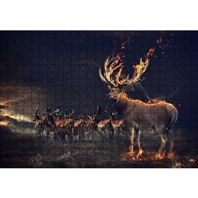 Cakapuzzle Gece ve Geyikler İllüstrasyon 120 Parça Ahşap Puzzle