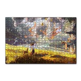 Cakapuzzle Genç Kadın ve Dev Yapraklar Yağlıboya Efekt 120 Parça Ahşap Puzzle