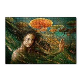 Cakapuzzle Genç Kadın ve Dev Yapraklar Yağlıboya Efekt 120 Parça Ahşap Puzzle
