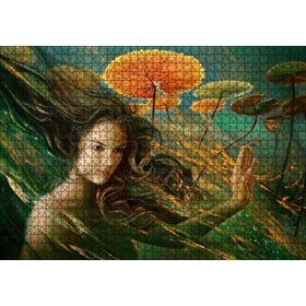 Cakapuzzle Genç Kadın ve Dev Yapraklar Yağlıboya Efekt 120 Parça Ahşap Puzzle