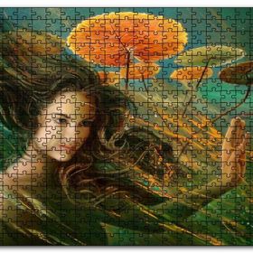Cakapuzzle Genç Kadın ve Dev Yapraklar Yağlıboya Efekt Mdf 120 Parça Puzzle