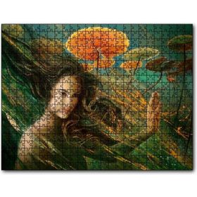 Cakapuzzle Genç Kadın ve Dev Yapraklar Yağlıboya Efekt Mdf 120 Parça Puzzle