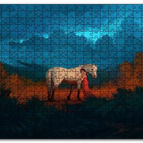Cakapuzzle Genç Kız Beyaz At ve Bulutlu Gökler Mdf 255 Parça Puzzle
