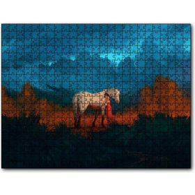 Cakapuzzle Genç Kız Beyaz At ve Bulutlu Gökler Mdf 255 Parça Puzzle