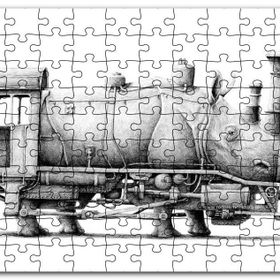 Cakapuzzle Gergedan ve Lokomotif Karışımı Karakalem Mdf 255 Parça Puzzle
