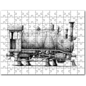 Cakapuzzle Gergedan ve Lokomotif Karışımı Karakalem Mdf 500 Parça Puzzle